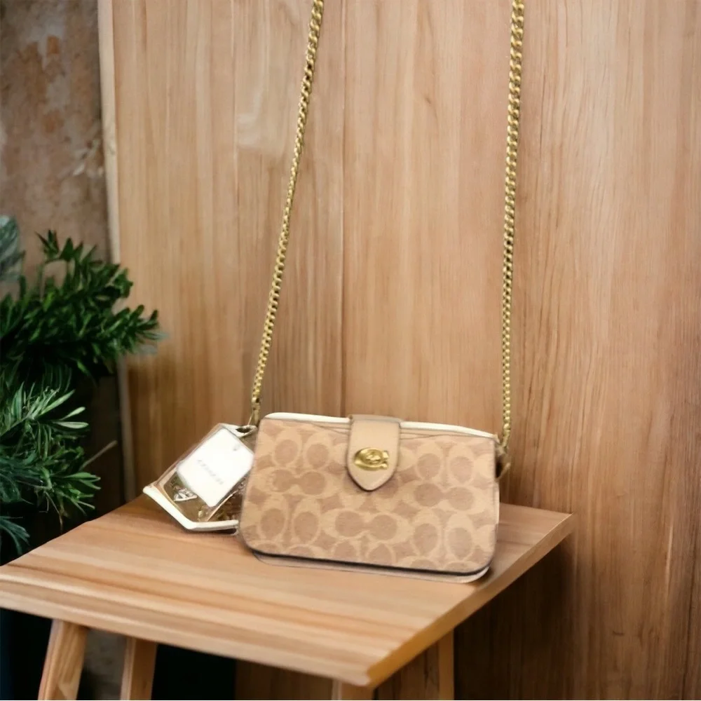 Coach Taupe/Gold Crossbody With Chain Strap BRAND NEW WITH TAGS - Picture 2 of 3